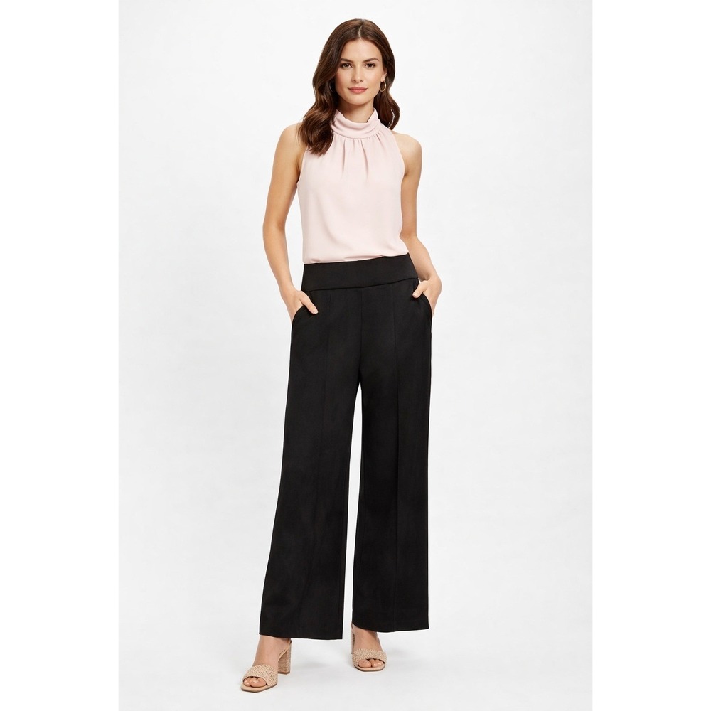 Mark & James Badgley Mischka Faux Suede Wide Leg Pants Women XL Black NWT‎